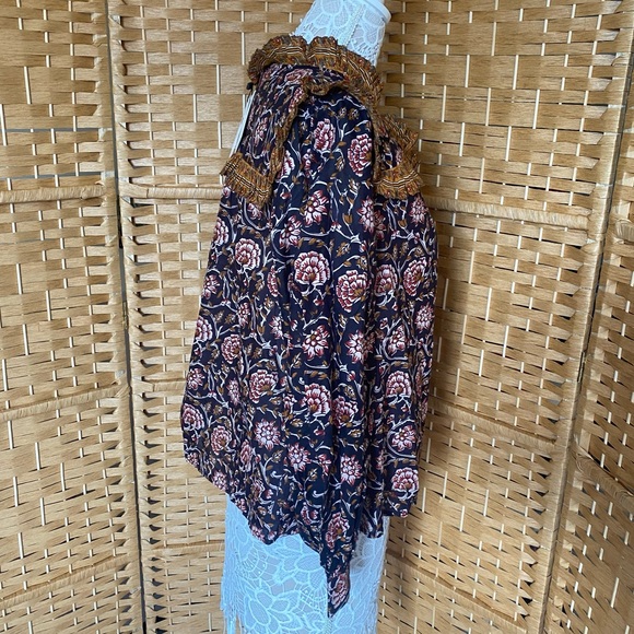 NWT Anthropologie Othilia Sera Ruffled Blouse Womens Top Neutral Multi Medium - Picture 7 of 14